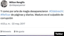 Captura de pantalla Twitter Milton Rengifo Hernández