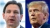 ARCHIVO - Esta combinación de fotografías muestra al gobernador de Florida, Ron DeSantis, hablando el 21 de abril de 2023 en Oxon Hill, Maryland, izquierda, y al expresidente Donald Trump hablando el 4 de marzo de 2023 en National Harbor en Oxon Hill, Maryland.