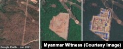 ภาพถ่ายจาก Google Earth ระหว่างปี 2021, 2022 และ 2023 แสดงให้เห็นพัฒนาการที่เรือนจำใหม่ในเมืองเมาะลำไย ในรัฐมอญ ตามข้อมูลจาก Myanmar Witness.