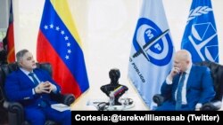 El fiscal general de Venezuela, Tarek William Saab, durante un encuentro con el fiscal de la CPI, Karim Khan en Caracas el 8 de junio de 2023.
