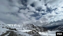 6月的雪山中一條通往拉達克地區列城地區的道路。（美國之音比拉勒·侯賽因攝）