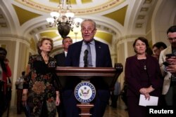 FILE - U.S. Senate Majority Leader Chuck Schumer (D-NY) addresses reporters at the U.S. Capitol in Washington, July 11, 2023.