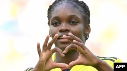 La delantera colombiana Linda Caicedo celebra marcar el segundo gol de su equipo durante el partido de fútbol del Grupo H de la Copa Mundial Femenina 2023 de Australia y Nueva Zelanda entre Colombia y Corea del Sur, en Sydney el 25 de julio de 2023.