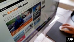 The homepage of the Barents Observer is displayed on a computer screen in the newsroom in Kirkenes, Norway, on July 6, 2023. The online newspaper maintains tens of thousands of views on various media platforms, its editor said.
