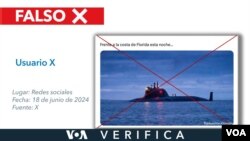 La publicación en X que asegura que un submarino nuclear ruso fue avistado frente a la costa de Florida en EEUU no es real, la foto es de 2019. Diseño: Mila Cruz.