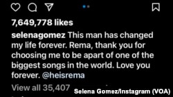 Sakon Instagram tsakanin Selena Gomez da Rema