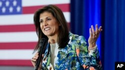 Republican presidential candidate former UN Ambassador Nikki Haley speaks during a campaign event Feb. 21, 2024, in North Augusta, SC. 