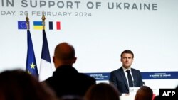 საფრანგეთის პრეზიდენტის, ემანუელ მაკრონის პრესკონფერენცია. პარიზი, საფრანგეთი. 26 თებერვალი, 2024 წ.