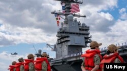 Kapal Gerald R. Ford Carrier Strike Group (GRFCSG). AS mengirimkan USS Gerald R. Ford, kapal induk terbaru dan tercanggih Angkatan Laut AS, dan sekitar 5.000 pelaut serta armada pesawat tempurnya untuk mencegah perluasan konflik Israel dan Hamas. (Foto: Ilustrasi/US Navy)