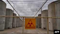 FILE - The spent nuclear fuel storage grounds are seen at the Russian-controlled Zaporizhzhia nuclear power plant in southern Ukraine on March 29, 2023. 