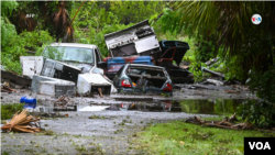 Imagen del patio trasero de una casa, inundado en Steinhatchee, Florida, el 30 de agosto de 2023, después de que el huracán Idalia tocara tierra. Idalia avanzó hacia la costa noroeste de Florida como un poderoso huracán de categoría 3.
