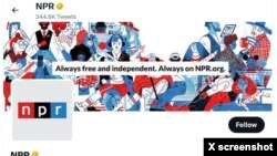 El perfil de Twitter de National Public Radio, que el 10 de abril de 2023, está marcado como "Medios financiados por el gobierno", un cambio de haber sido marcado como "medios afiliados al Estado" días antes. VOA y BBC tienen una etiqueta similar