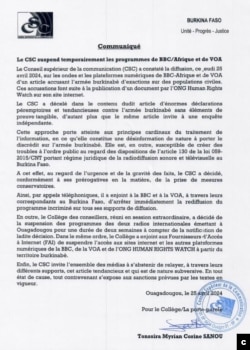 Communiqué du Burkina Faso sur la suspension temporaire de VOA et de la BBC.