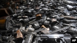 Weapons collected as part of an amnesty are displayed in a warehouse near the city of Smederevo, Serbia, May 14, 2023.