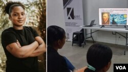 Chantell Hassan, cofundadora da Kayisaana, à esquerda. À direita, evento na galeria.