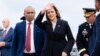 Vice President Kamala Harris waves as she arrives at Delaware Air National Guard Base in New Castle, Delaware, July 22, 2024. 