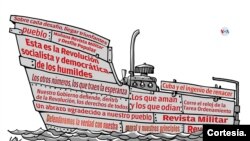 La sátira política ha servido como válvula de escape ante la falta de espacios para confrontar críticamente al gobierno de Cuba durante 64 años, coinciden entrevistados por la Voz de América. [Dibujo cortesía de Alen Lauzán para VOA].
