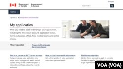Captura de imagen del portal de aplicaciones para programas migratorios del gobierno de Canadá.