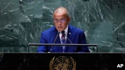 데이비드 카부아 마셜제도공화국 대통령이 9월, 미국 뉴욕에서 열린 78차 유엔총회에 참석해 연설하고 있다. (자료사진)