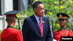Thailand's Prime Minister Srettha Thavisin arrives to welcome Brunei's Sultan Hassanal Bolkiah at the Government House in Bangkok, April 29, 2024.