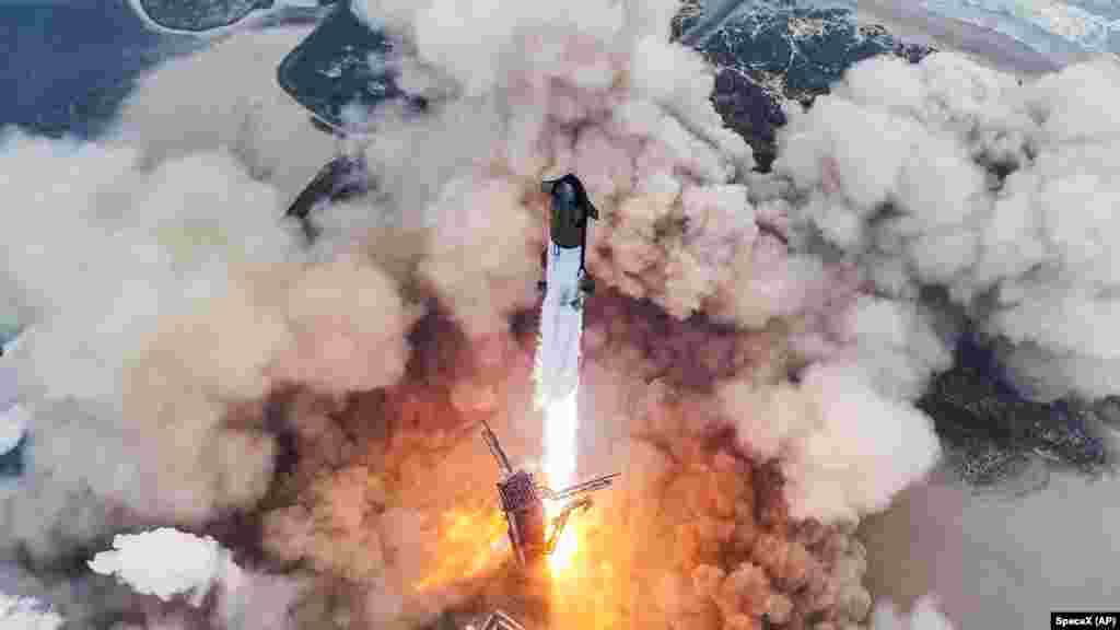 SpaceX's mega rocket Starship launches for a test flight from Starbase in Boca Chica, Texas.