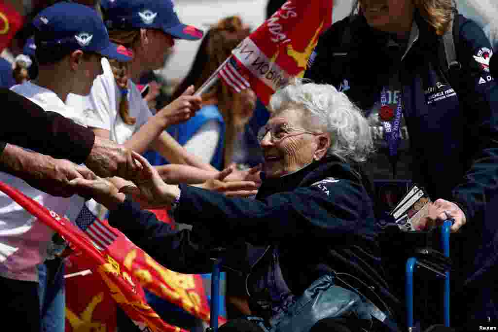 World War II Veteran Anna Mae Krier "Rosie the Riveter", 98, arrives at Deauville airport from Atlanta to commemorate the 80th anniversary of the 1944 D-Day landings in Deauville, Normandy region, France.