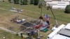 Pemandangan dari atas yang diambil oleh drone pada 14 Juli 2024 menunjukkan panggung tempat capres dari Partai Republik, Donald Trump, melangsungkan kampanyenya di Butler, Pennsylvania, di mana ia mengalami percobaan pembunuhan. (Foto: Reuters/Carlos Osorio)