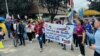 La oposición venezolana, dirigida por el movimiento político Vente Venezuela, durante el lanzamiento de la campaña presidencial, el 7 de julio en Bogotá.
