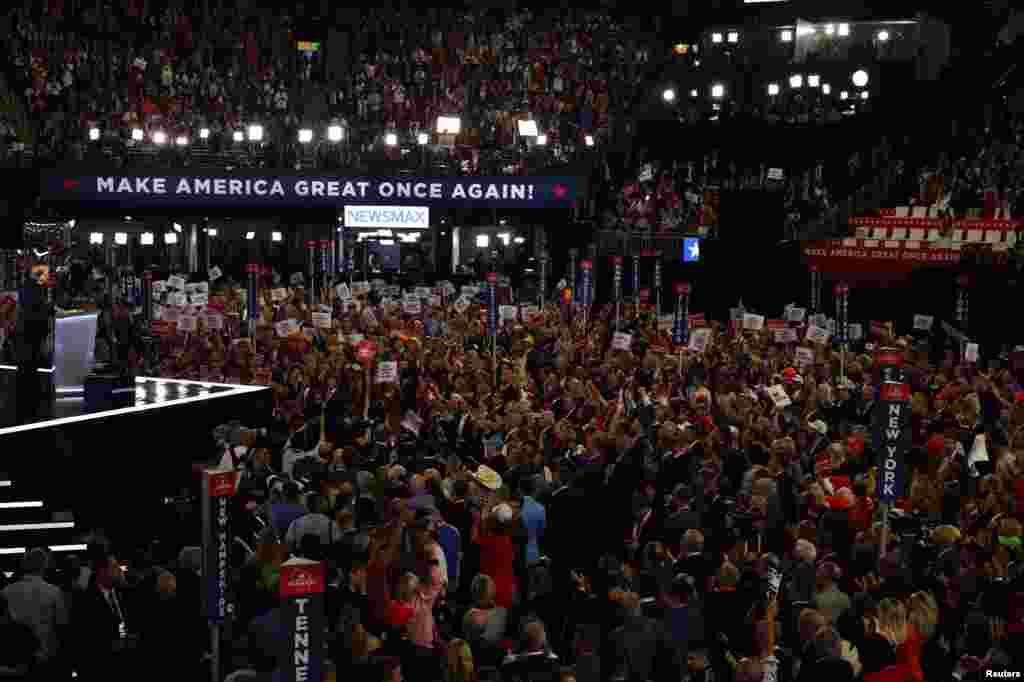 Republican presidential nominee and former U.S. President Donald Trump speaks on Day 4 of the Republican National Convention (RNC), at the Fiserv Forum in Milwaukee, Wisconsin, July 18, 2024.