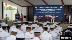 Philippine Navy Flag Officer-in-Command Vice Admiral Toribio Adaci Jr. speaks during the opening ceremony of Exercise SAMA 2023, at Philippine Navy Headquarters, in Manila, Oct. 2, 2023. 