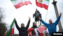 FILE - People protest against the Government of the Islamic Republic of Iran at Trafalgar Square in London, Britain, Jan. 14, 2023. 
