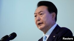 윤석열 한국 대통령이 15일 서울 이화여대 대강당에서 열린 제78주년 광복절 경축식에서 경축사를 하고 있다. 