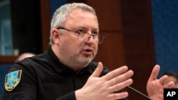 Ukrainian Prosecutor General Andriy Kostin testifies in Washington during a House Foreign Affairs Committee hearing about war crimes in Ukraine, April 19, 2023.