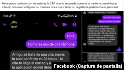 Usuario de Facebook alerta a través de un grupo de migrantes sobre una mujer que estaría estafando a las personas ofreciendo servicios de citas de CBP One a cambio de cientos de dólares.