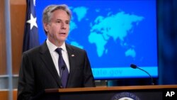 Menteri Luar Negeri AS Antony Blinken berbicara tentang Laporan Deplu AS tentang Praktik Hak Asasi Manusia 2023 yang baru-baru ini dirilis dalam pengarahan di Departemen Luar Negeri di Washington, DC Senin 22 April 2024.