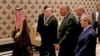 Saudi Arabia's Foreign Minister Faisal bin Farhan, Arab League Secretary-General Ahmed Aboul-Gheit, Egyptian Foreign Minister Sameh Shoukry, Syrian Foreign Minister Faisal Mekdad arrive for a regional meeting on Syria, in Amman on May 1, 2023.