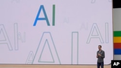 Alphabet CEO Sundar Pichai speaks at a Google I/O event in Mountain View, Calif., May 14, 2024. 