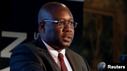 FILE PHOTO: Zimbabwe's Minister of Mines Winston Chitando speaks at a mining investment conference in Harare, Zimbabwe, February 28, 2018.REUTERS/Philimon Bulawayo