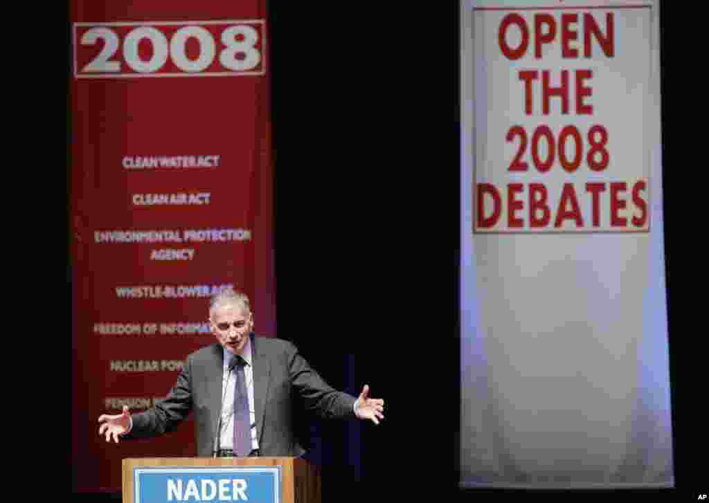 En las elecciones del 2000, el ambientalista Ralph Nader ganó cerca del 3 % del voto popular. Esto, según los expertos, le habría costado la presidencia a Al Gore frente al republicano George W. Bush.