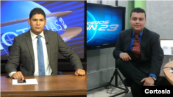 De izquierda a derecha, los periodistas Marcos Medina y Armando Amaya, a quienes el gobierno nicaragüense les prohibió el ingreso al país.