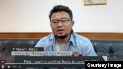 FILE - Y Quynh Bdap, co-founder of Montagnards Stand for Justice, speaks on his video on June 7, 2024.