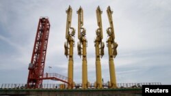 FILE - A Chinese-built port terminal is seen outside Kyaukphyu, Myanmar, May 18, 2017. An armed rebel group fighting Myanmar's ruling junta is closing in on Kyaukphyu in April 2024.