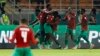 Le Namibien Deon Hotto célèbre son premier but avec ses coéquipiers, le 16 janvier 2024.