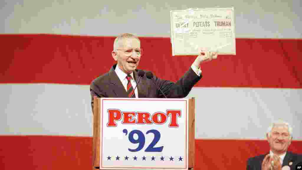 En 1992, Ross Perot del Partido Reformista, logró alcanzar el 18,9 % del voto popular, es decir, más de 19 millones de personas lo eligieron como su opción presidencial. Expertos aseguran que sus votos ayudaron a Bill Clinton a conservar la presidencia.