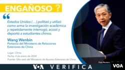 Es engañoso que EEUU ha estado reprimiendo y maltratando sin motivo durante mucho tiempo a los estudiantes chinos, como dice el portavoz del Ministerio de Relaciones Exteriores de China, Wang Wenbin.