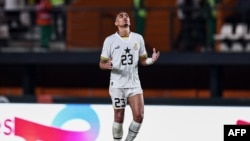Alaxander Djiku celebrates scoring his team's first goal during the Africa Cup of Nations (CAN) 2024 group B football match between Ghana and Cape Verde at the Felix Houphouet-Boigny Stadium in Abidjan on January 14, 2024. 