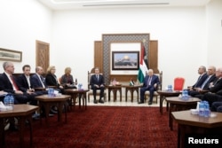 U.S. Secretary of State Antony Blinken meets with Palestinian President Mahmoud Abbas, at the Muqata in Ramallah in the Israeli-occupied West Bank, Nov. 5, 2023.