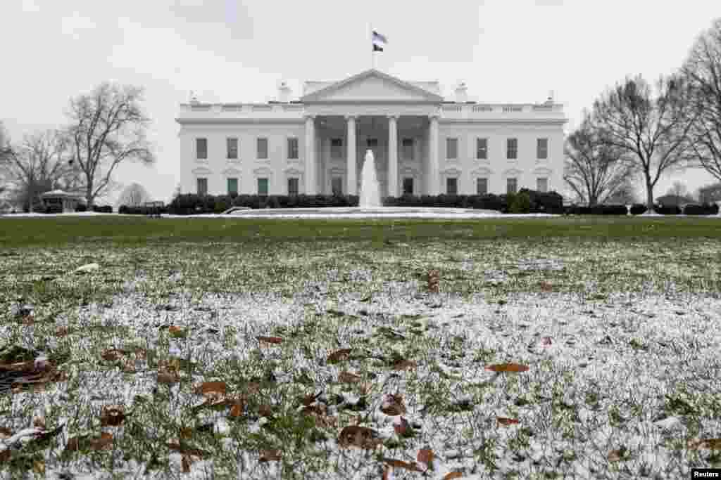 En Washington, la nieve también cubrió los jardines de la Casa Blanca. 