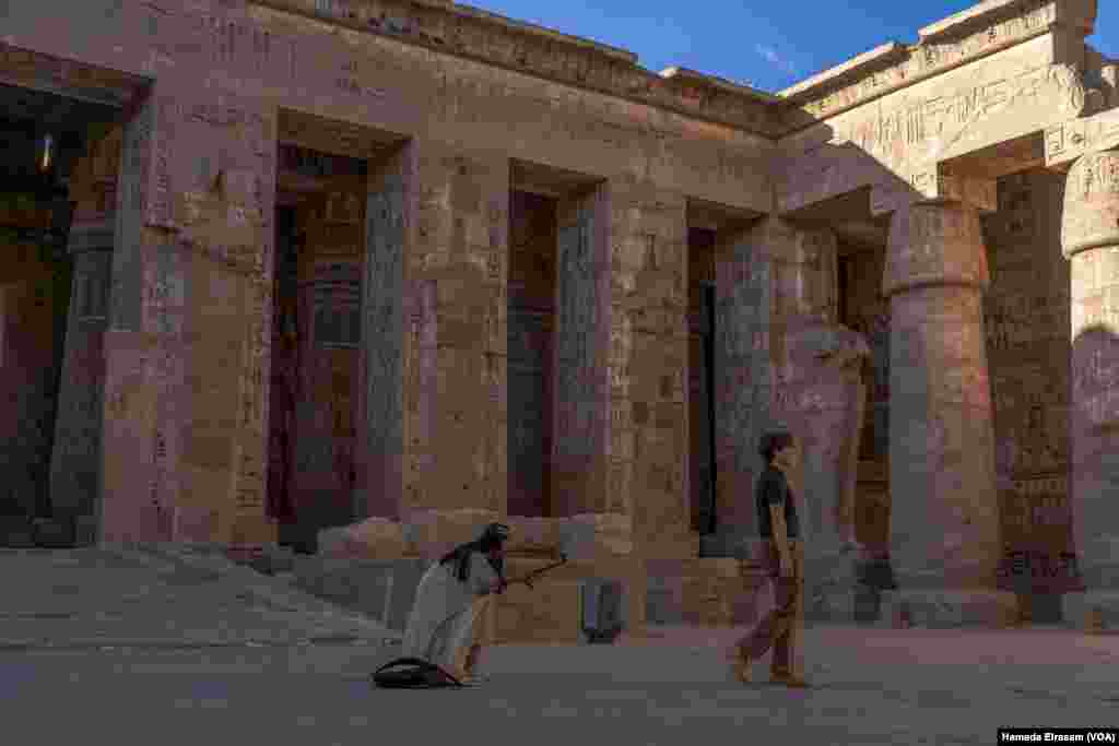 Egyptian tourism workers report emptier sites, but with more individual travelers and vloggers from East Asia, adding that they believe Americans and Europeans may be reluctant to visit as the war in neighboring Gaza rages on, in Luxor, Egypt, Feb. 24, 2024.