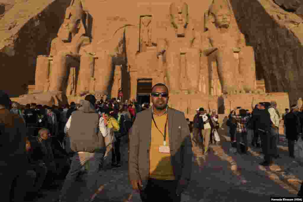 Ahmed Masoud, the chief antiquities inspector of Abu Simbel, says, “The majority of foreign travelers are visiting from East Asia, while the smallest group is from Europe. We do have a group from France today.” Masoud is pictured at Abu Simbel, Egypt, Feb. 22, 2024.